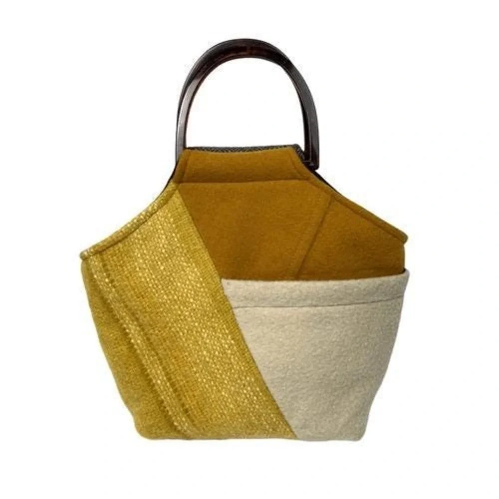 Baabaazuzu One-of-Kind Handbag Purse Recycled Wool Gold‎ Beige Tan Cream Gray